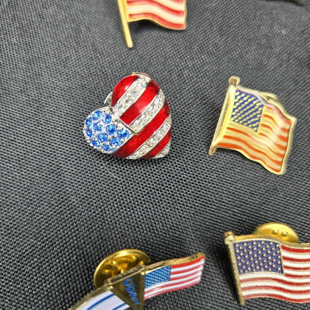 18pc Americana Pin Lot Signed Christopher Radko Heart Brooch Flag‎ Lapel Pins